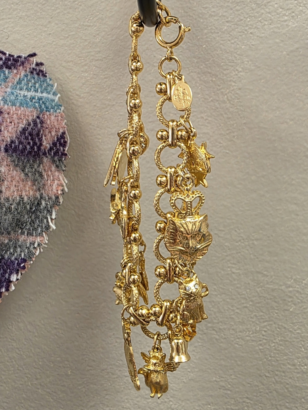Vintage Kirks Folly Gold-Tone Whimsical Cat Lady Charm Bracelet